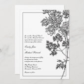白黒植物イラストレーション結婚ズ 招待状 (正面/裏面)