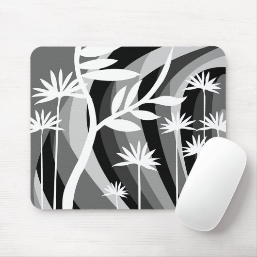 白黒植物デザイン マウスパッド (マウス)