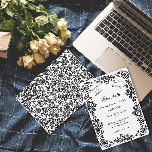 白黒植物学フローラ30歳の誕生日 招待状