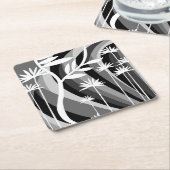 白黒植物植物デザイン スクエアペーパーコースター (アングル)