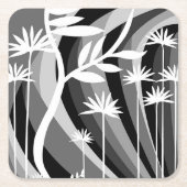 白黒植物植物デザイン スクエアペーパーコースター (正面)