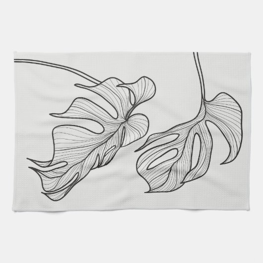 白黒植物離れ キッチンタオル (横)