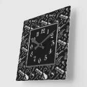 白黒楽器パターン スクエア壁時計 (傾斜)