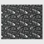 白黒楽器パターン ラッピングペーパー (フラット)