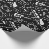 白黒楽器パターン ラッピングペーパー (角)