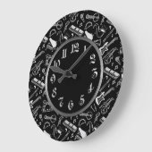 白黒楽器パターン ラージ壁時計 (傾斜)