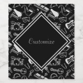 白黒楽器パターン ワインラベル (シングルラベル)