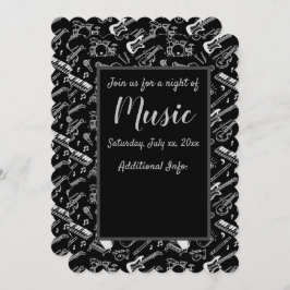 白黒楽器パターン 招待状