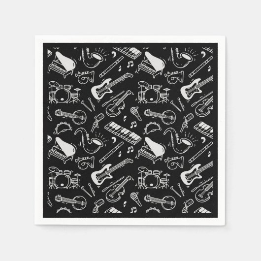 白黒楽器 スタンダードカクテルナプキン (正面)