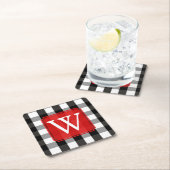 白黒樵の格子縞のモノグラム スクエアペーパーコースター (インサイチュ)