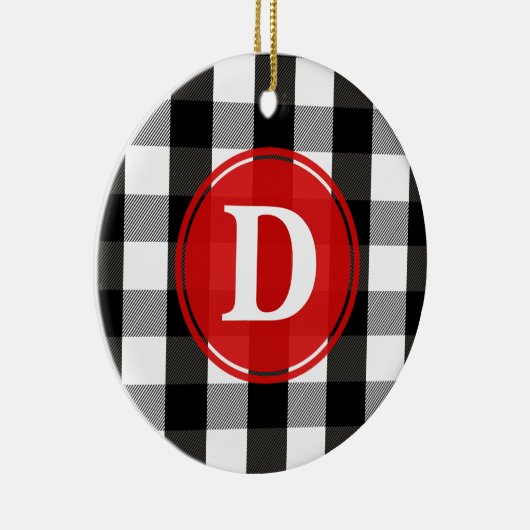 白黒樵の格子縞のモノグラム セラミックオーナメント (右)