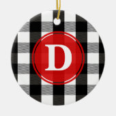 白黒樵の格子縞のモノグラム セラミックオーナメント (正面)