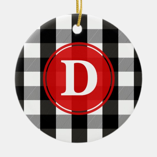 白黒樵の格子縞のモノグラム セラミックオーナメント (正面)