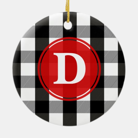 白黒樵の格子縞のモノグラム セラミックオーナメント (裏面)