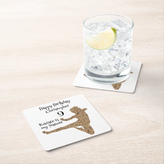 白黒武術アーツアーツ空手ハッピーバースデー スクエアペーパーコースター (インサイチュ)