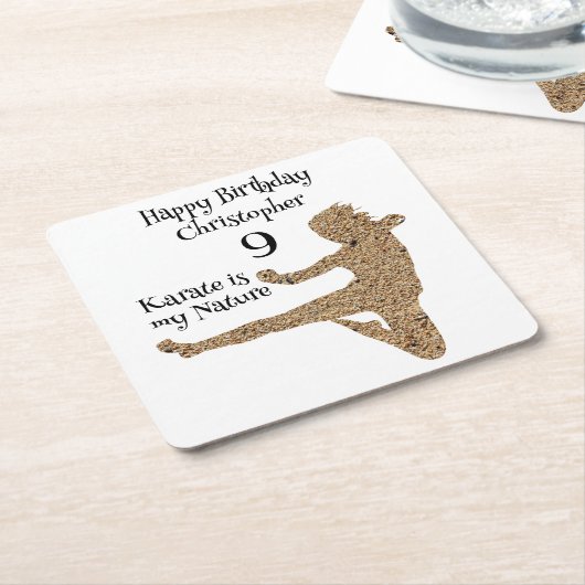 白黒武術アーツアーツ空手ハッピーバースデー スクエアペーパーコースター (アングル)