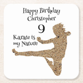 白黒武術アーツアーツ空手ハッピーバースデー スクエアペーパーコースター