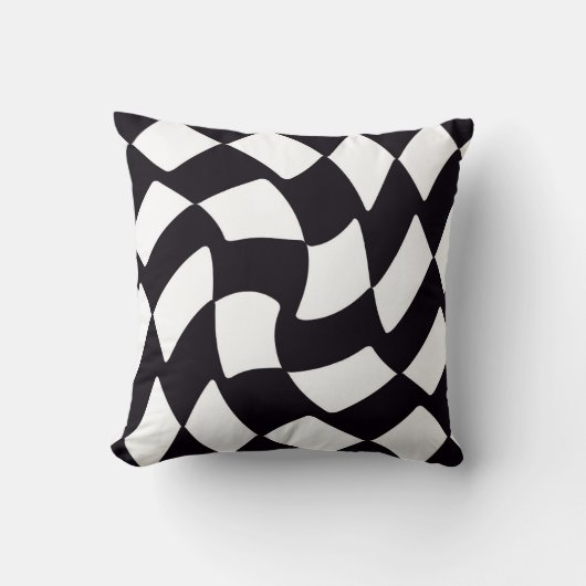 白黒歪められたチェッカーボード クッション (正面)