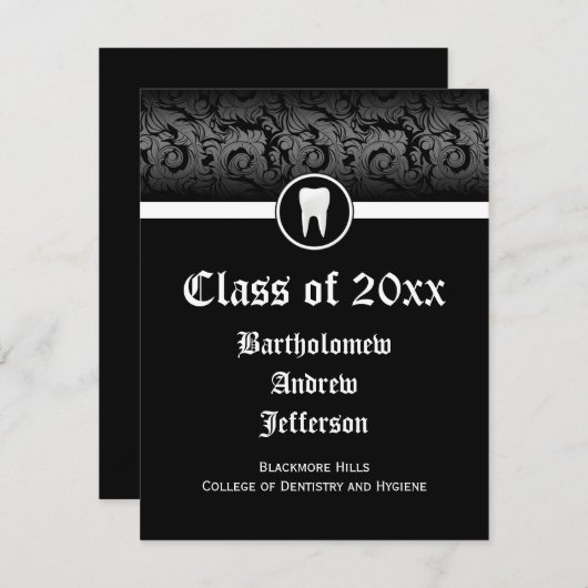 白黒歯科学校卒業歯科 招待状 (正面/裏面)