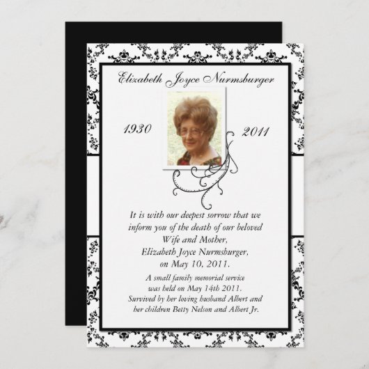 白黒死伝統的の発表 案内状 (正面/裏面)