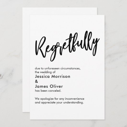 白黒残念な取り消結婚しカード 招待状 (正面/裏面)