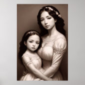 白黒母と娘ポートレート | AI Art ポスター (正面)