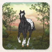 白黒毛布アパロオーサ馬 スクエアペーパーコースター (正面)