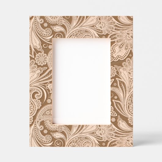 白黒民族フローラペイズリー レーザー彫刻フレーム (正面)