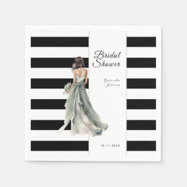 白黒水ストライプ色ブライダルシャワー スタンダードカクテルナプキン