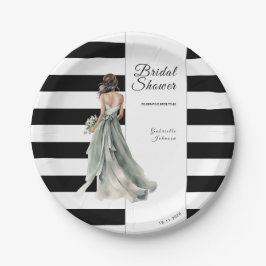 白黒水ストライプ色ブライダルシャワー ペーパープレート