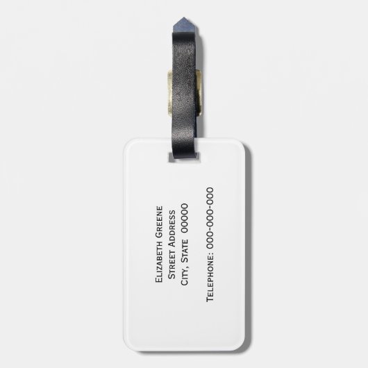 白黒水平名門私立校風のストライプ名モノグラム ラゲッジタグ (裏面縦)