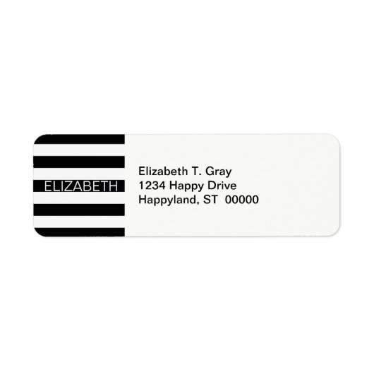 白黒水平名門私立校風のストライプ名モノグラム ラベル (正面)