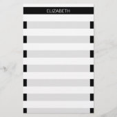 白黒水平名門私立校風のストライプ名モノグラム 便箋 (正面)