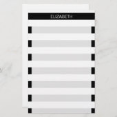 白黒水平名門私立校風のストライプ名モノグラム 便箋 (正面/裏面)