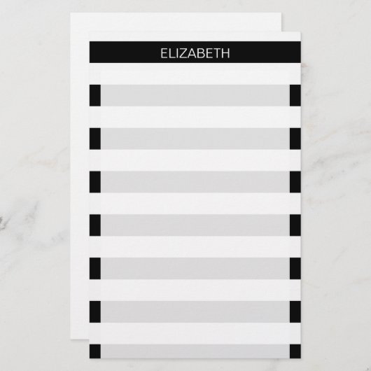 白黒水平名門私立校風のストライプ名モノグラム 便箋 (正面/裏面)