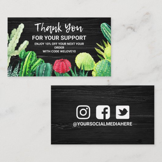 白黒水彩サボテン割引 名刺 (正面/裏面)