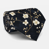 白黒水彩フラワーブランチエレガント ネクタイ (ロール)