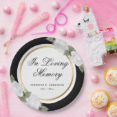 白黒水彩フローラメモリアル葬儀 ペーパープレート (パーティー)