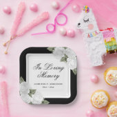 白黒水彩フローラメモリアル葬儀 ペーパープレート (パーティー)