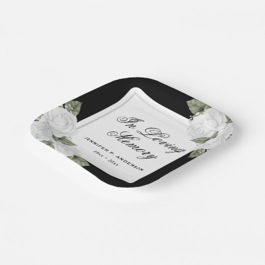 白黒水彩フローラメモリアル葬儀 ペーパープレート (傾斜あり)