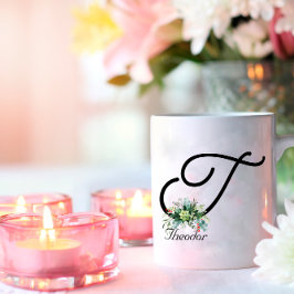 白黒水彩ワイルドフラワーコーヒーマグ コーヒーマグカップ