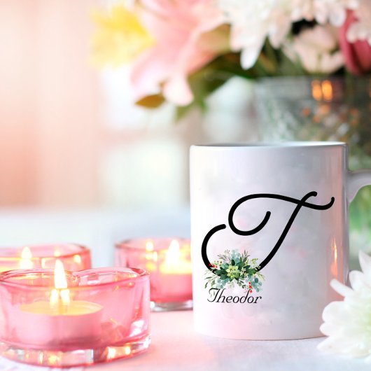 白黒水彩ワイルドフラワーコーヒーマグ コーヒーマグカップ