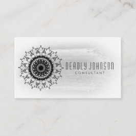 白黒水彩画のダマスク織の平野のシンプル 名刺