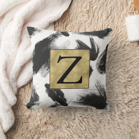 白黒水彩画の抽象芸術のモノグラム クッション (ブランケット)