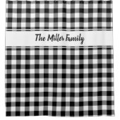 白黒水牛の格子模様(名前をカスタムする付) シャワーカーテン (正面)