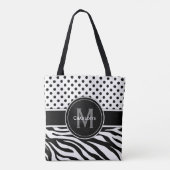 白黒水玉模様とアニマルプリント トートバッグ (裏面)