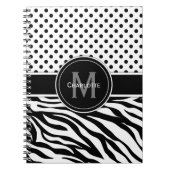 白黒水玉模様とゼブラ印刷 ノートブック (正面)