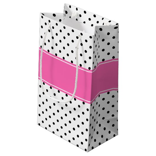 白黒水玉模様とホットピンク誕生日 スモールペーパーバッグ (裏面アングル)
