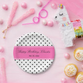 白黒水玉模様とホットピンク誕生日 ペーパープレート (パーティー)