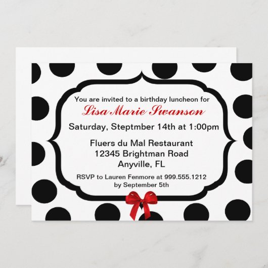 白黒水玉模様のカスタムの招待状 招待状 (正面/裏面)